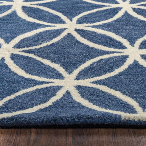 8' Blue And Ivory Wool Geometric Hand Tufted Area Rug
