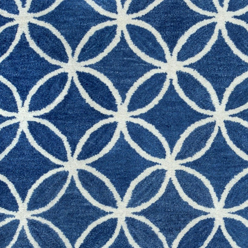 5' X 8' Blue And Ivory Wool Geometric Hand Tufted Area Rug