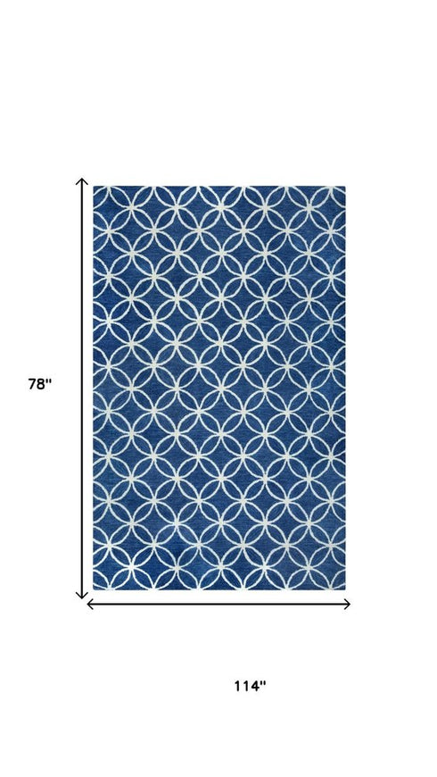 7' X 10' Blue And Ivory Wool Geometric Hand Tufted Area Rug