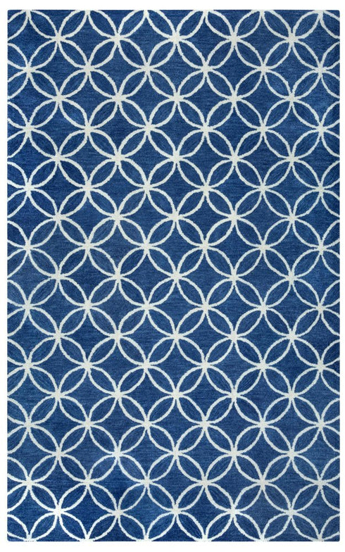 8' X 10' Blue And Ivory Wool Geometric Hand Tufted Area Rug