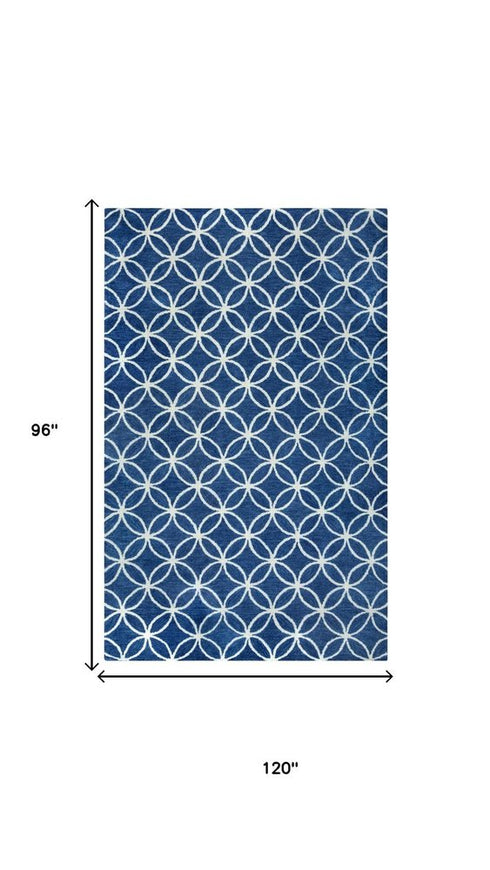 8' X 10' Blue And Ivory Wool Geometric Hand Tufted Area Rug
