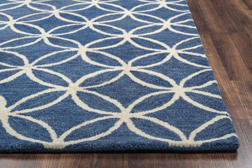9' X 12' Blue And Ivory Wool Geometric Hand Tufted Area Rug
