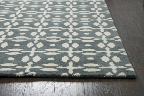 7' X 10' Gray And Beige Wool Geometric Hand Tufted Area Rug