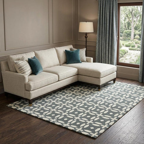 9' X 12' Gray And Beige Wool Geometric Hand Tufted Area Rug
