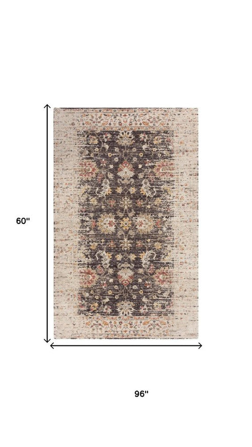 5' X 8' Brown Beige And Apricot New Zealand Lambs Wool Oriental Hand Carved Handmade Area Rug