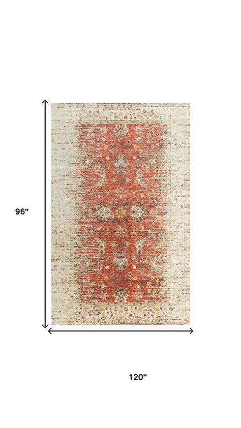 8' X 10' Red Beige Rust And Gold New Zealand Lambs Wool Oriental Hand Carved Handmade Area Rug