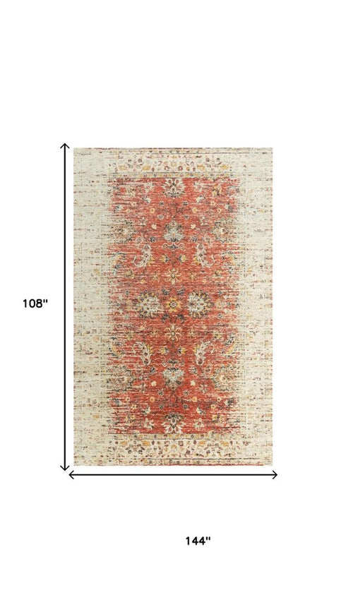 9' X 12' Red Beige Rust And Gold New Zealand Lambs Wool Oriental Hand Carved Handmade Area Rug