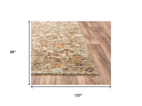 8' X 10' Brown Beige Ivory And Green New Zealand Lambs Wool Abstract Hand Carved Handmade Area Rug