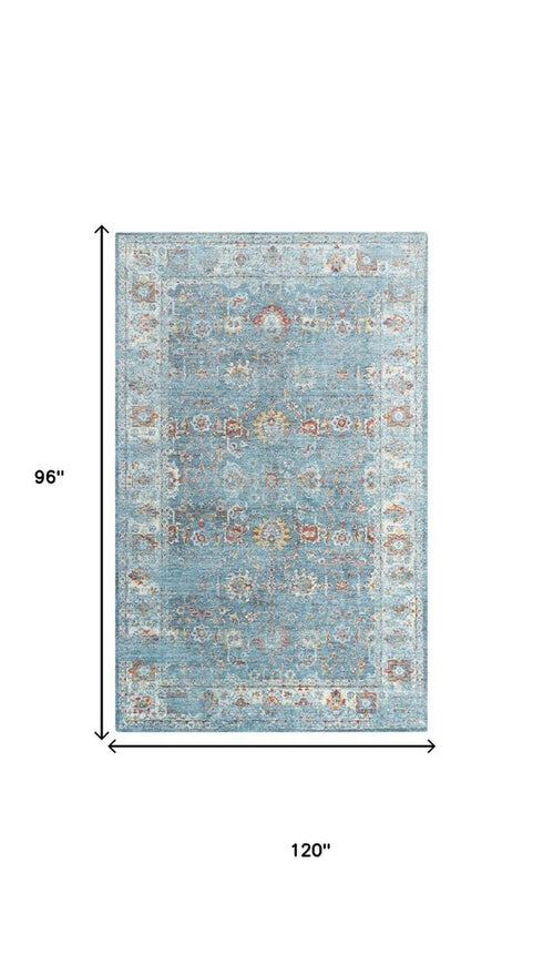 8' X 10' Ivory Blue And Yellow New Zealand Lambs Wool Oriental Hand Carved Handmade Area Rug