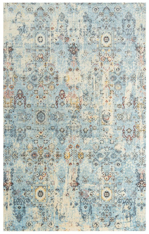 5' X 8' Blue Beige And Ivory New Zealand Lambs Wool Oriental Hand Carved Handmade Area Rug