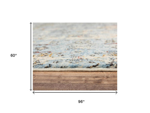 5' X 8' Blue Beige And Ivory New Zealand Lambs Wool Oriental Hand Carved Handmade Area Rug