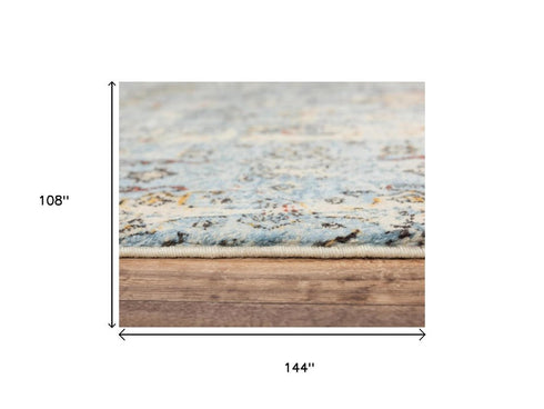 9' X 12' Blue Beige And Ivory New Zealand Lambs Wool Oriental Hand Carved Handmade Area Rug