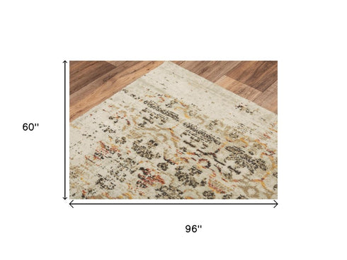 5' X 8' Beige Brown Apricot And Ivory New Zealand Lambs Wool Oriental Hand Carved Handmade Area Rug
