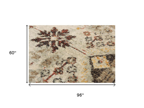 5' X 8' Beige Brown Apricot And Ivory New Zealand Lambs Wool Oriental Hand Carved Handmade Area Rug