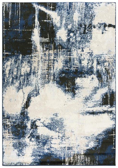 8' X 10' Blue Black Beige And Ivory Abstract Area Rug