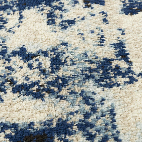 8' X 10' Blue Black Beige And Ivory Abstract Area Rug
