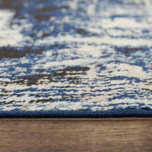 8' X 10' Blue Black Beige And Ivory Abstract Area Rug