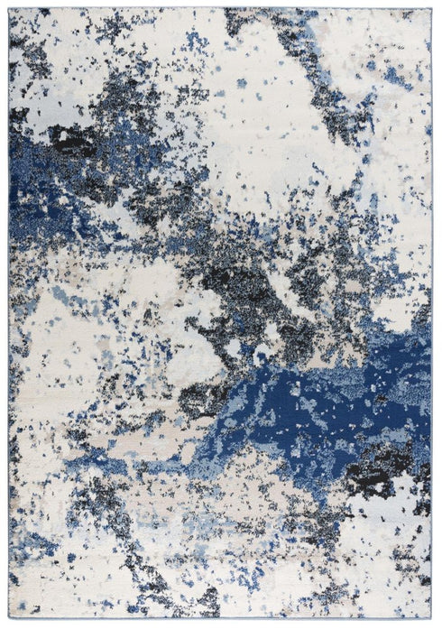 8' X 10' Blue Black Beige And Ivory Abstract Area Rug