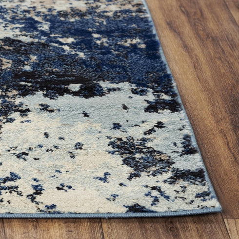 8' X 10' Blue Black Beige And Ivory Abstract Area Rug
