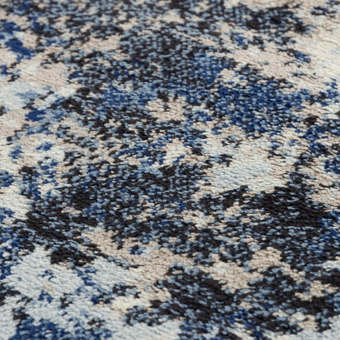 8' X 10' Blue Black Beige And Ivory Abstract Area Rug