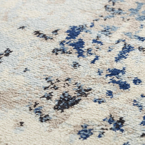 8' X 10' Blue Black Beige And Ivory Abstract Area Rug