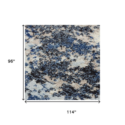 8' X 10' Blue Black Beige And Ivory Abstract Area Rug