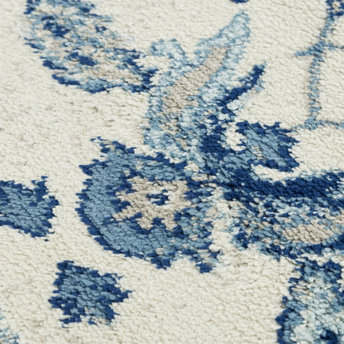 8' X 10' Blue Dark Blue Light Blue Beige And Ivory Floral Area Rug