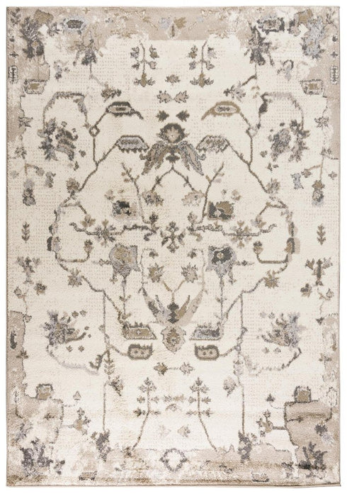 8' X 10' Beige Dark Brown Mauve And Ivory Floral Area Rug
