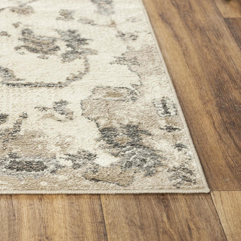 8' X 10' Beige Dark Brown Mauve And Ivory Floral Area Rug
