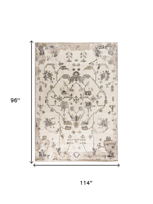 8' X 10' Beige Dark Brown Mauve And Ivory Floral Area Rug