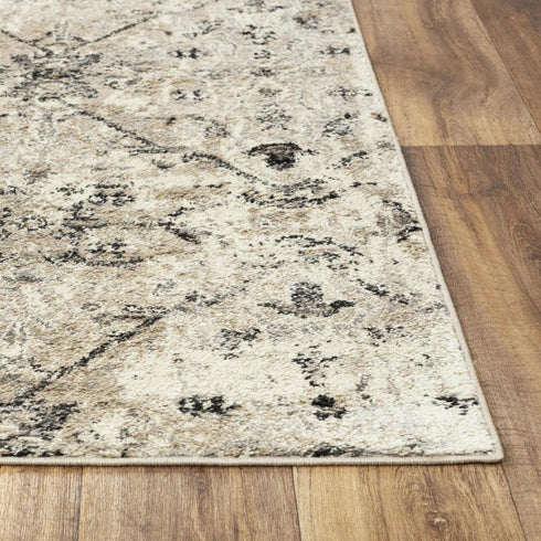 8' X 10' Beige Black And Ivory Oriental Area Rug