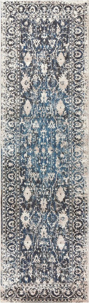 8' Taupe Blue And Dark Blue Oriental Area Rug