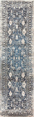 8' Taupe Blue And Dark Blue Oriental Area Rug