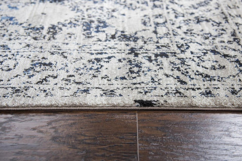 8' Taupe Blue And Dark Blue Oriental Area Rug