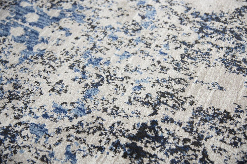 7' X 10' Taupe Blue And Dark Blue Oriental Area Rug