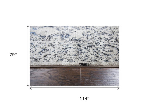 7' X 10' Taupe Blue And Dark Blue Oriental Area Rug