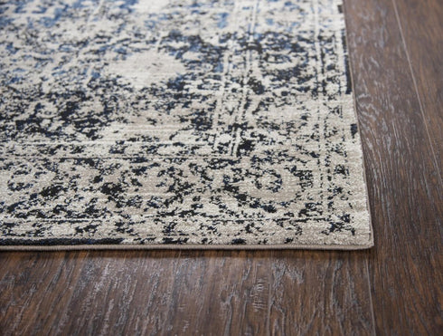 8' X 10' Taupe Blue And Dark Blue Oriental Area Rug