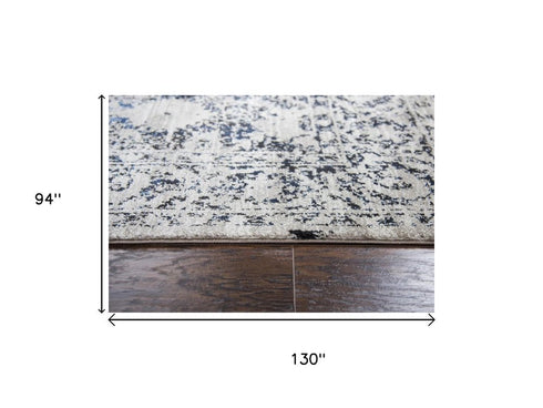 8' X 10' Taupe Blue And Dark Blue Oriental Area Rug