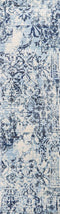 8' Ivory Blue And Dark Blue Oriental Area Rug