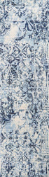 8' Ivory Blue And Dark Blue Oriental Area Rug
