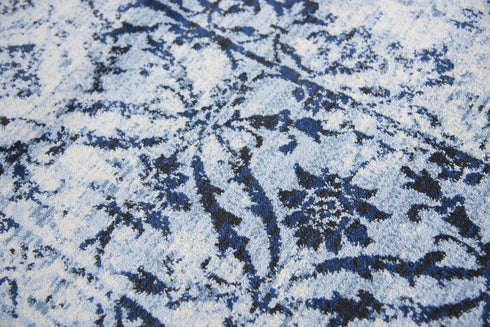 8' Ivory Blue And Dark Blue Oriental Area Rug