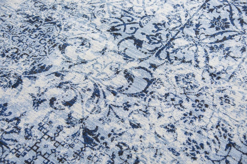 7' X 10' Ivory Blue And Dark Blue Oriental Area Rug