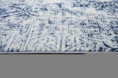 7' X 10' Ivory Blue And Dark Blue Oriental Area Rug