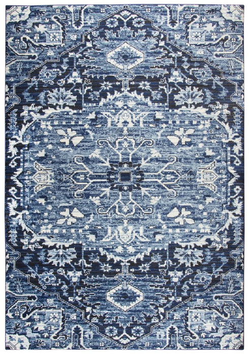 5' X 8' Blue Ivory And Dark Blue Oriental Area Rug