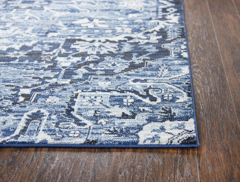 5' X 8' Blue Ivory And Dark Blue Oriental Area Rug
