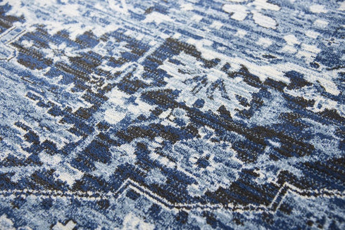5' X 8' Blue Ivory And Dark Blue Oriental Area Rug