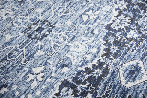 5' X 8' Blue Ivory And Dark Blue Oriental Area Rug