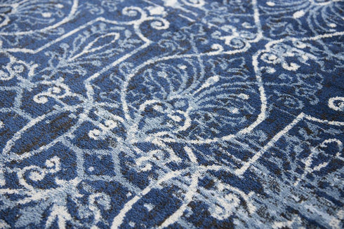 7' X 10' Blue Ivory Light Blue And Black Trellis Area Rug