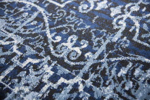 7' X 10' Blue Ivory Light Blue And Black Trellis Area Rug