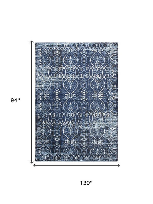 8' X 10' Blue Ivory Light Blue And Black Trellis Area Rug